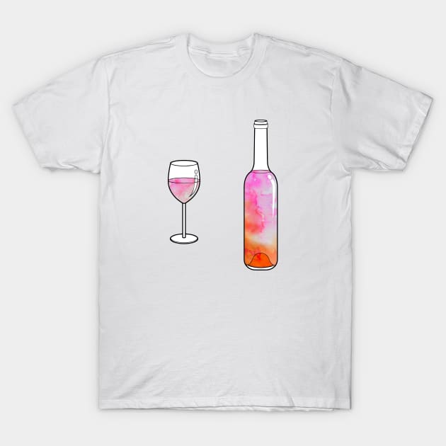 Watercolor Wine Bottle and Glass T-Shirt by aterkaderk